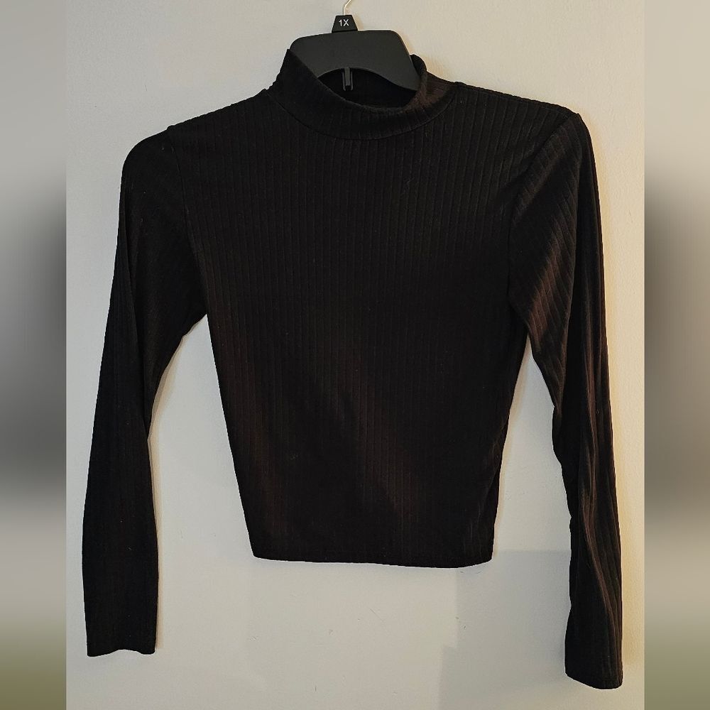Women's Long sleeve Black Ribbed Moc Shirt